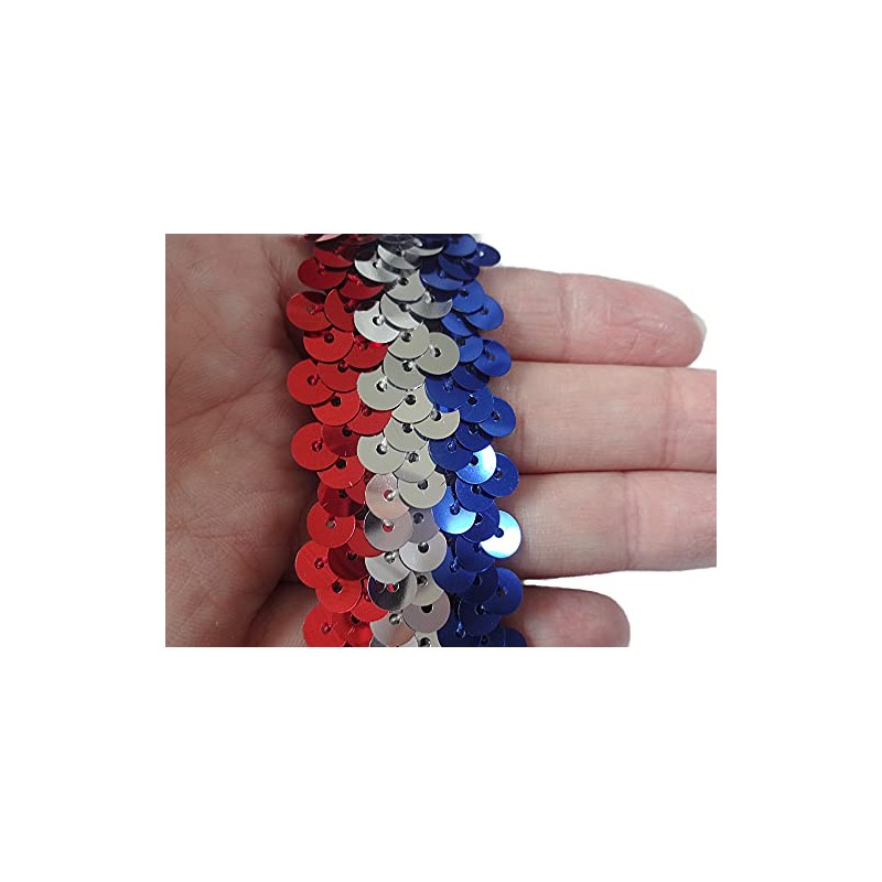 キラリ手芸部 No.1702スパンコールブレード収縮性タイプ_ストライプ_幅3.0cm×長さ2ｍ巻き【トリコロールカラー】（手芸用） シークイン sequin