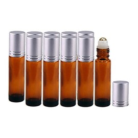Perfume Studio® 10ml Amber Glass Roller Bottles with Aluminum Silver Cap and Stainless Steel Metal Ball Applicator (10, Metal Ball)