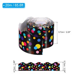 PATIKIL 5.7cm x 20M Bulletin Board Border Colorful Dots Scalloped Trim Strip Wall Decor for Locker Classroom Cork Poster Black Board Whiteboard Color Black