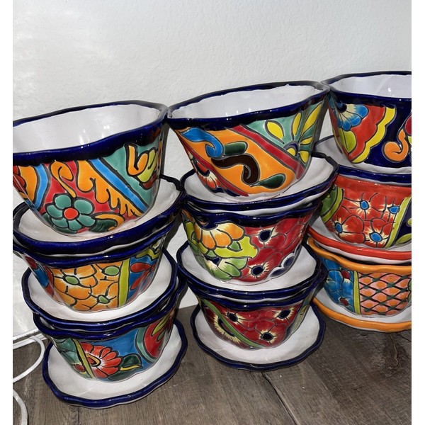 Set of 2 Talavera Flower Pot Planters is Beautiful color Mexican folk art  4 X 6