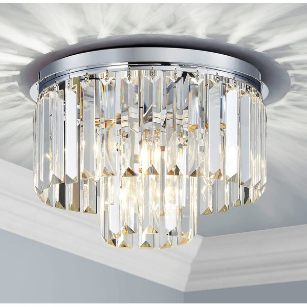 AGV LIGHTING CL006S Crystal Ceiling Light Fixture, Modern Semi Flush