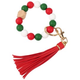 YoungSelly Cute Festival Fashion Silicone Beaded Wrislet Keychain Bracelet for Women Girls, Stretchy Soft Bangle Wrist Key Ring Lanyard for Car Keys Wallet with Tassel