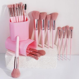 MAANGE 30 Pcs Professional Makeup Brushes with Case, Premium Synthetic Face Foundation Powder Blush Eyeshadow Blending Eye Brush Set Travel Makeup Brushes Set(Pink)