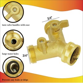2 Way Garden Tap Splitter, 2-Way Tap Connector with Individual On/Off and Two Quick Connector, 3/4" Tap Y Splitter Brass Hose Connector,Garden tap Splitter 2 Way,Brass Hose Outdoor tap Splitter 2 Way