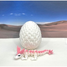 3D Printed Baby Dragon with Dragon Egg, Articulated Clover Crystal Easter Gemstone Orchid Rose Sushi Woodland Dragon White and Blue Dragon, Fidget Toy for Autism ADHD BD007WP (Crystal Dragon)