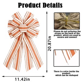 Fall Orange White Stripes Wreath Bow Birthday Anniversary Bows Christmas Farmhouse Bow Tree Ornament for Home Front Door Decorations