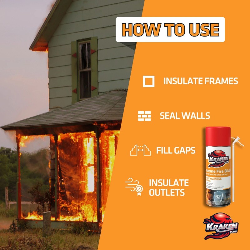 Kraken Bond Extreme Fire Block Polyurethane Straw Foam Sealant 12