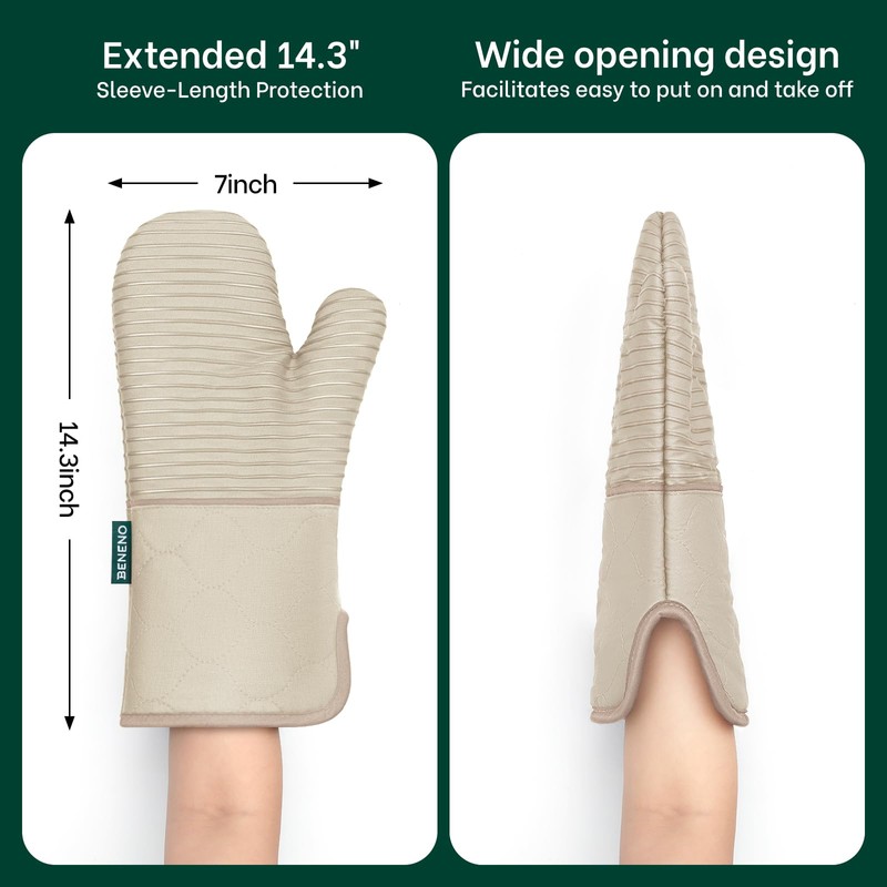 Beneno Kitchen Oven Mitts 2-Pack Heat Resistant to 500°F with