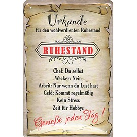 Geschenkeparadies 24 Decorative Tin Sign 20 x 30 cm Certificate for the Well-Earned Retirement Pension