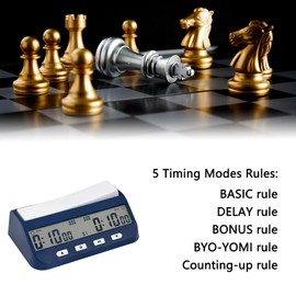 MOSTRUST Digital Chess Clock Timer, 5-in-1 Multifunction Portable Competition Specific Chess Timer, Professional Board Game Timer with Bonus & Delay Count Down up ON Off Alarm
