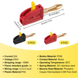 sdhiiolp 10 Stück Bananenstecker 4mm 32A Bananenstecker Lautsprecher Kabel Lautsprecherkabel Verbinder für Kabel Boxen Endstufen Receiver Stereoanlagen Schwarz und Rot