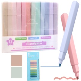 ZYNERY Highlighters Pastel Set, 12 pcs Mild Color Aesthetic Highlighters No Bleed through Paper+300 Sticky Notes for School/Office/Handbook/Notes