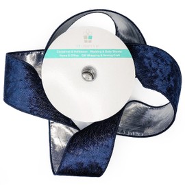 Terciopelo azul marino con cinta metálica plateada con alambre de 2.5 x 10 yardas para decoración del árbol de Navidad, decoración del hogar, corona, envoltura de regalos, manualidades