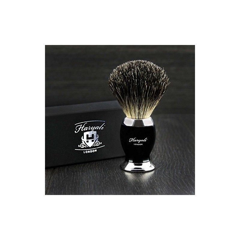 Mens Black Badger Hair Shaving Brush Black Metal