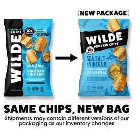 Sea Salt and Vinegar Chicken Chips by Wilde Chips, Thin and Crispy, High Protein, Certified Paleo, Made with Real Chicken, 2.25oz Bag (8 Pack)