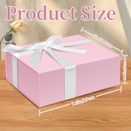 Conchpeople Gift Box 7.8x7x3.1 Inches Gift Box with Magnetic Lid for Presents with Ribbon for Valentine's Day, Wedding Birthdays Present Graduation Storage Pink
