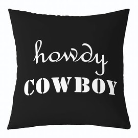 Feelyou Kids Howdy Cowboy Square Cushion Covers Set of 1, Western Black Throw Pillow Covers Funny Western Retro Pillow Covers Kids Boys Girls Rustic Cushion Covers for Couch Sofa 16 x 16-Inch