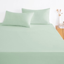 Wake In Cloud - Queen Fitted Sheet Set, 1000TC Ultra Soft Microfiber Bedding, Extra Deep Fitted Sheet & 2 Pillowcases, 3 Pieces, Sage Green, Queen Size