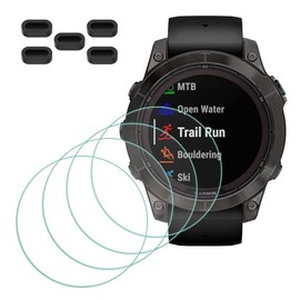 MTHGH Protector de visualización para Garmin Fenix 7Pro / 7Pro Solar Smartwatch [4 piezas] + tapones antipolvo, 5 piezas, vidrio templado 9H, dureza antiarañazos, película sin burbujas, cubierta