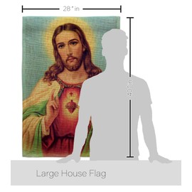 Ornament Collection Sacred Heart Jesus Burlap House Flag Dowel Set Religious Faith Hope Grace Peace Dove Christian Religion Easter Decoration Banner Small Garden Yard Gift Double-Sided, Made in USA