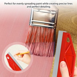 Cutting in Tools for Painting, 12inch Paint Cutting in Tools with a Four-Piece Paint Guard, Stainless Steel Paint Shield Cutting in Tool Smearing Repairing Wallpape (Red）