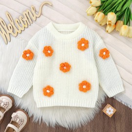 Mikrdoo 12-18 Months Baby Girl Clothes Baby Sweater 2024 Fall Winter Outfits Cute Knit Flower Sweaters Baby Girl's Clothing for Newborn Girls White
