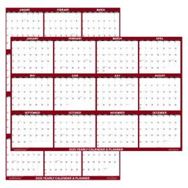 18" x 24" SwiftGlimpse 2025 Wall Calendar Erasable Large Wet & Dry Erase Laminated 12 Month Annual Yearly Wall Planner, Reversible, Horizontal/Vertical, Maroon