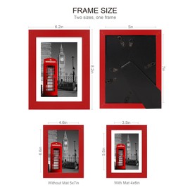 Hongkee 5x7 Picture Frame (4 Pack, Red) Made of Real Glass and Wooden Frame - Display Pictures 4x6 with Mat or 5x7 Without Mat, 5 by 7 Photo Frames TableTop Display and Wall Mounting