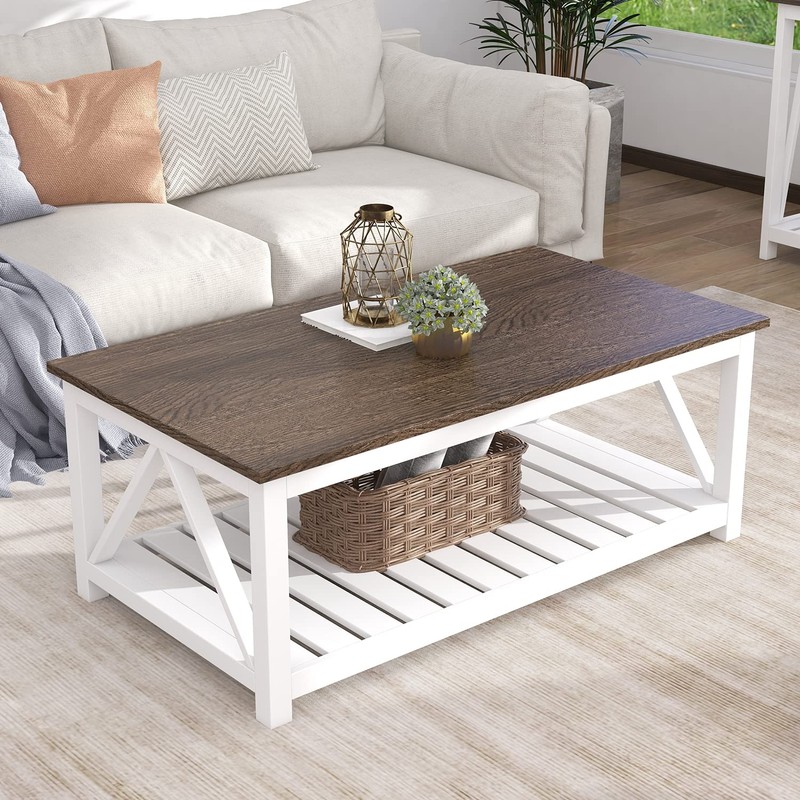 ChooChoo Farmhouse Coffee Table, Rustic Vintage Living Room Table with