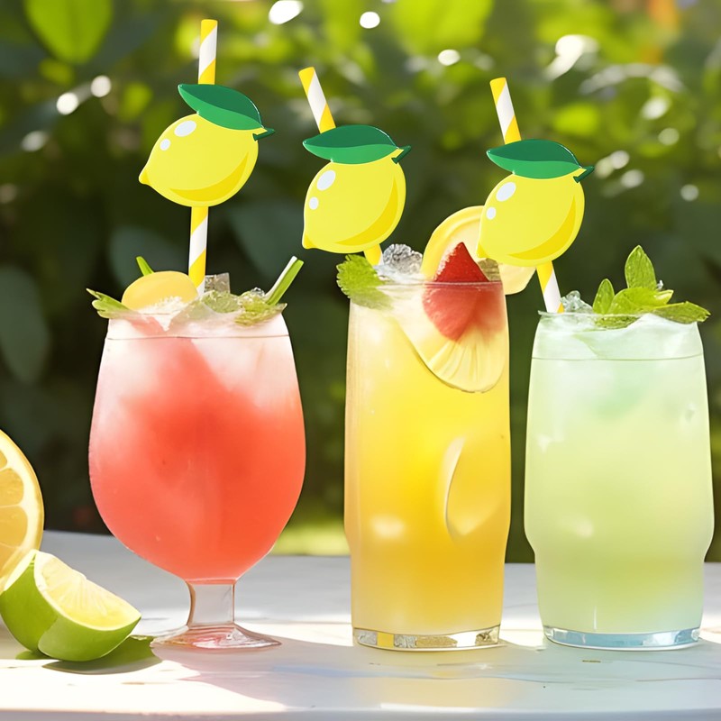 Lemonade Stand Paper Straws - 100PCS Fresh Lemonade Party Decorations