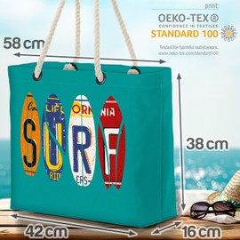 VOID Retro Surfboard Sign Surfer Beach Bag Shopper 58 x 38 x 16 cm 23L XXL Shopping Bag Travel Bag Beach Bag, multicoloured