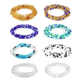 YARBAR 8 Pieces Waist Beads Colorful Body Chain, Elastic Belly Waist Chain for Women