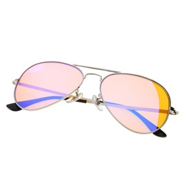 Eyekepper Pilot Style 97% Blue Blocking Reading Glasses,Dark Orange Lens with Anti Reflective Coating Computer Readers (Silver,+1.00)