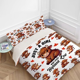 Cute Highland Cow Bedding Set Twin Queen King Full Size Cattle Comforter Set for Kids Teens Boys Girls Man Women Bedroom Decor Funny Animal Cozy Quilt Bedspread Wildlife Bed Duvet Cover Gifts 90"x90"