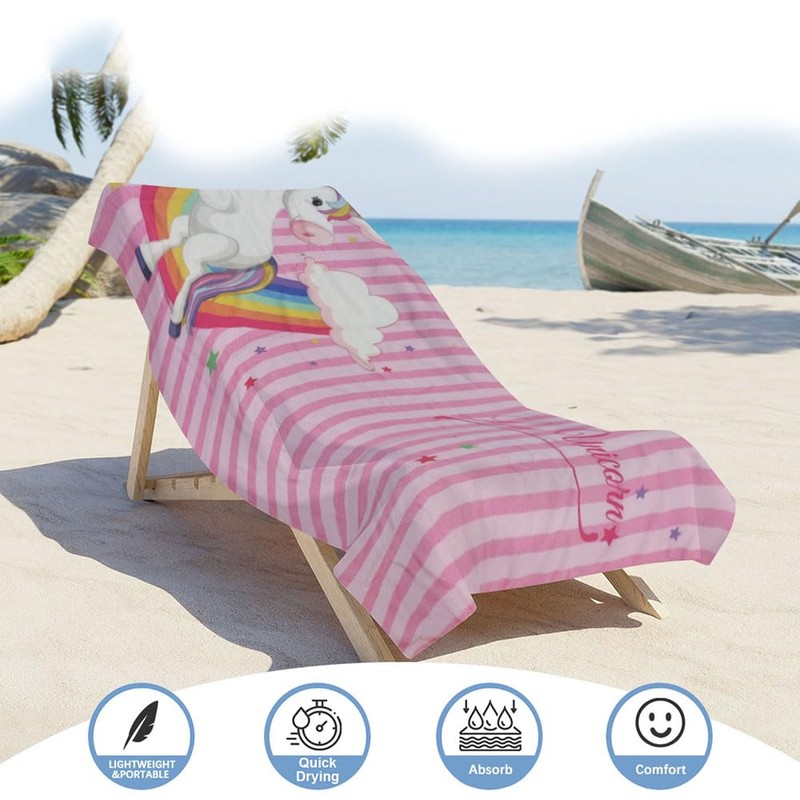 Extra Large Cute Pink Stripe Unicorn Beach Towels for Adult