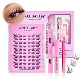 Fox Eye Lash Clusters Kit, Manga Style C Curl DIY Lash Extensions, Natural Look Fox Lashes, Individual Fake Eyelashes with Waterproof Lash Bond, Seal, Tweezers & Remover for At-Home Use