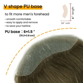 Lordhair Toupee - Extensión frontal para hombre, 100 % sistema de cabello europeo en forma de V, sistema de reemplazo de línea capilar natural, 6 x 1.5 pulgadas, color marrón claro 7#