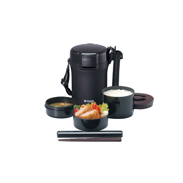Tiger LWU-A172-KM Tiger Thermos Bottle, Insulated Lunch Box, Stainless Steel, Rice Bowl, Approx. 3 Cups, Black