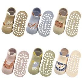 HYCLES Baby Non-Slip Ankle Socks with Grip 6 Pairs for Boys Girls Toddler Non-Slip Cute Cartoon Animal Socks 0-5 Years, 04#Bird