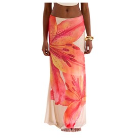 Milumia Women's Floral Low Waist Mesh Maxi Skirt Boho Bodycon Fishtail Long Skirts Multicolor X-Small