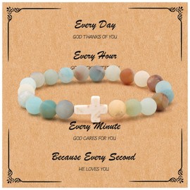 Christian Gifts Cross Bracelet for Women Baptism Gifts for Girls Healing Crystal Bracelet Confirmation Gifts Religious Catholic for Sister Christening Gifts for Girls（green）