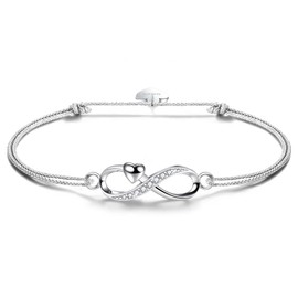 F.ZENI Bracelets Women's 925 Sterling Silver Sparkle Cubic Zirconia Kiss Bracelet Accent Infinity Forever Bracelets for Women, Silver