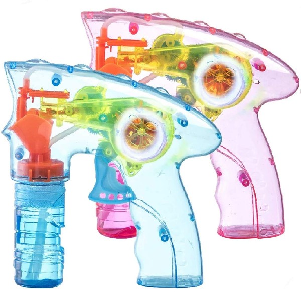 Prextex Pack of 2 Wind up Bubble Gun Shooter LED Light up Bubble Blower Indoor and Outdoor Toys for Puppy’s Kid’s Boys and Girls no Batteries Needed