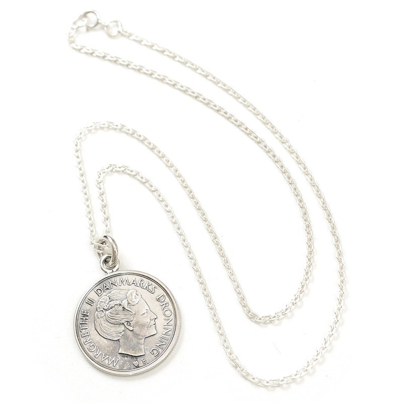 Shikui 656svn Danish 1 Krone Coin Necklace, No Gemstone