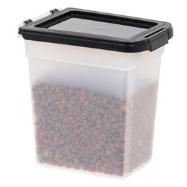 IRIS USA Dog Food Storage Container, 10 Pound, Airtight Seal and Buckle, Easy 1 Hand Opening Hinged Lid, Versatile, Space Saving Compact Size, Pearl/Black