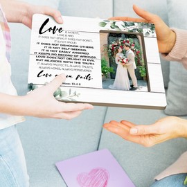 HODODAN Religious Scripture Picture Frame, Christian Wedding Gifts, Love Never Fails, Love Never Fails 1 Corinthians 13:4-8 Picture Frames, 4x6 Inch Photo