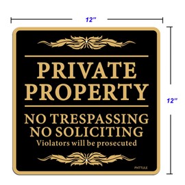 PHTTULE Large Private Property No Trespassing Sign 4 Pack, 12x12 Inches Violators Will Be Prosecuted Signs, Heavy Duty Reflective Aluminum Caution Yard Sign