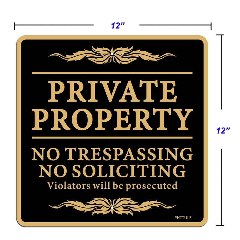 PHTTULE Large Private Property No Trespassing Sign 4 Pack, 12x12