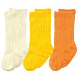 Babysoy Baby Girls Boys Knee High Organic Cotton Uniform Socks with Grip- Set of 3 (US, Age, 12 Months, 24 Months, Unisex)