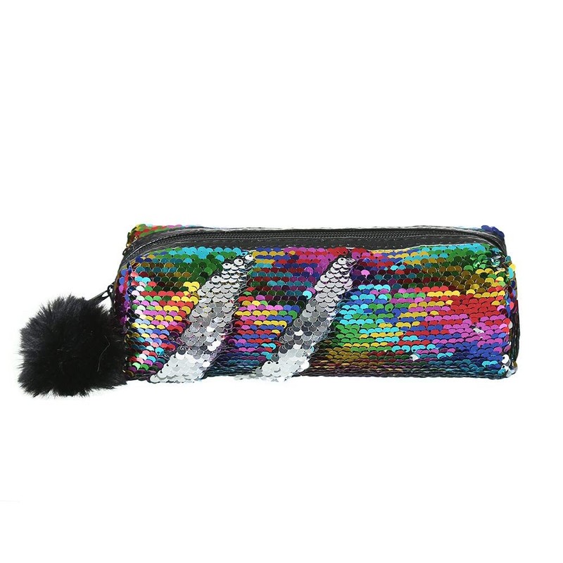 Large Rainbow Reversible Sequin Pencil Case School Glitter Make Up